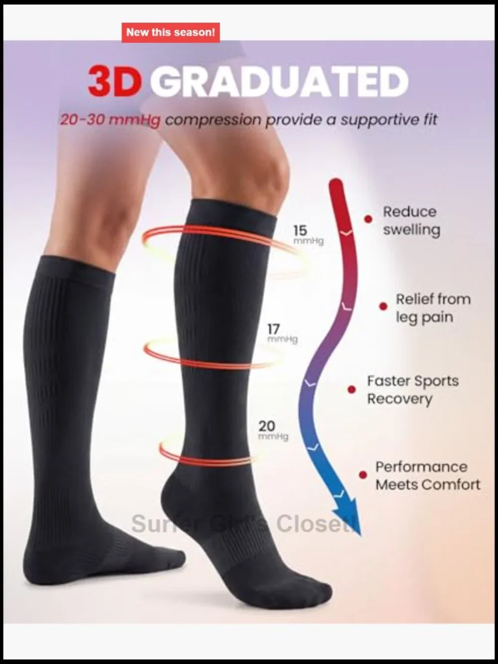 Cooling Compression Socks 20-30 mmHg Knee High for Travel Running